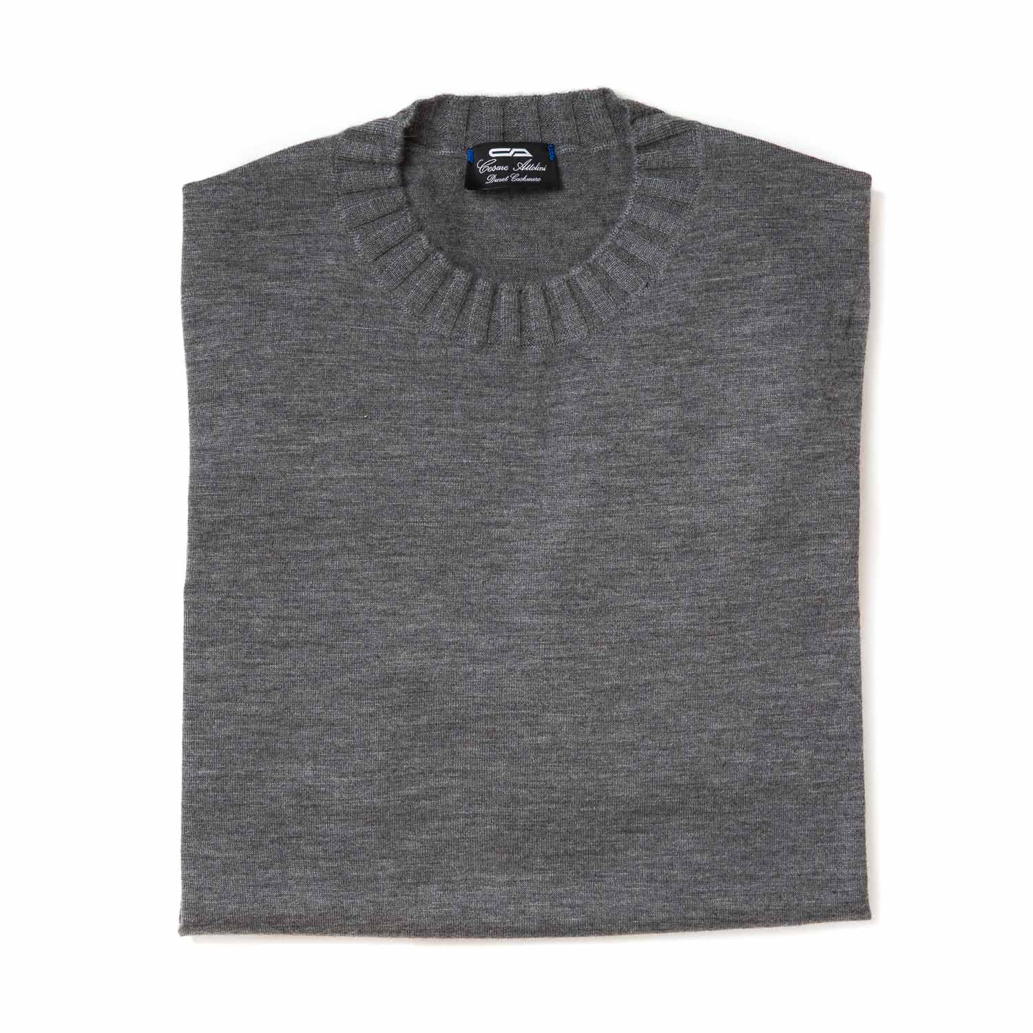 Grey Sweater "Round Rib" made of pure Duvet Cashmere